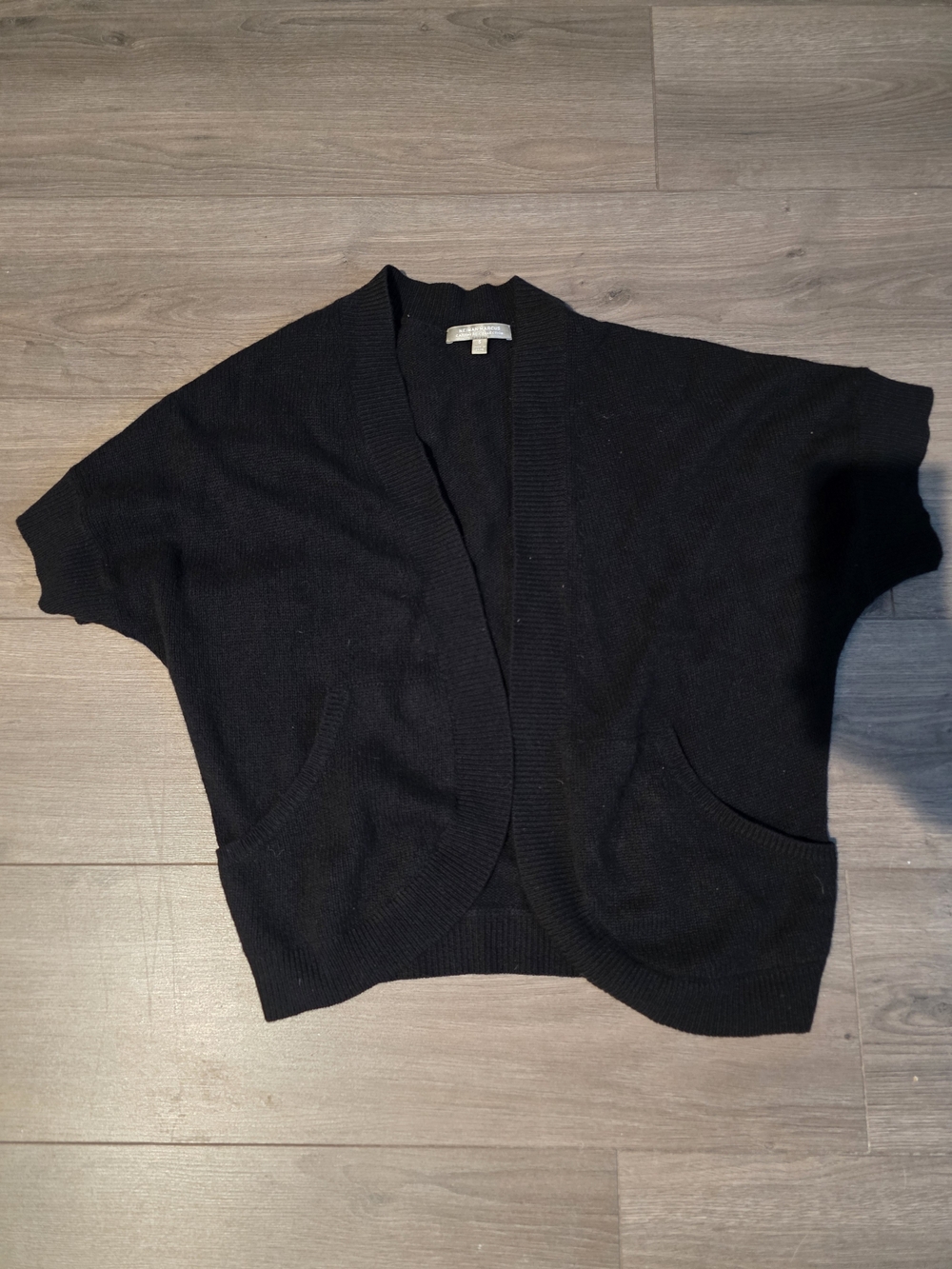 Neiman Marcus Cashmere Black Open-Front Short-Sleeve Cardigan